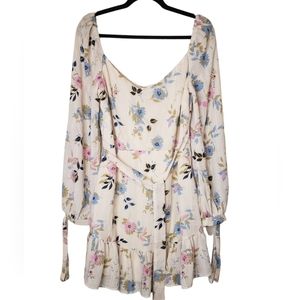 City Studio Floral Beige Ruffled Belted V Neck Juniors Party Dress Size XL